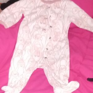 Carter's Pink and White Footie One Piece with Full-Body Sleeper Design
